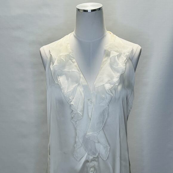 Soft Surroundings White Sleeveless Ruffle Tunic Blouse Shirt Size Small Sheer - Picture 1 of 13